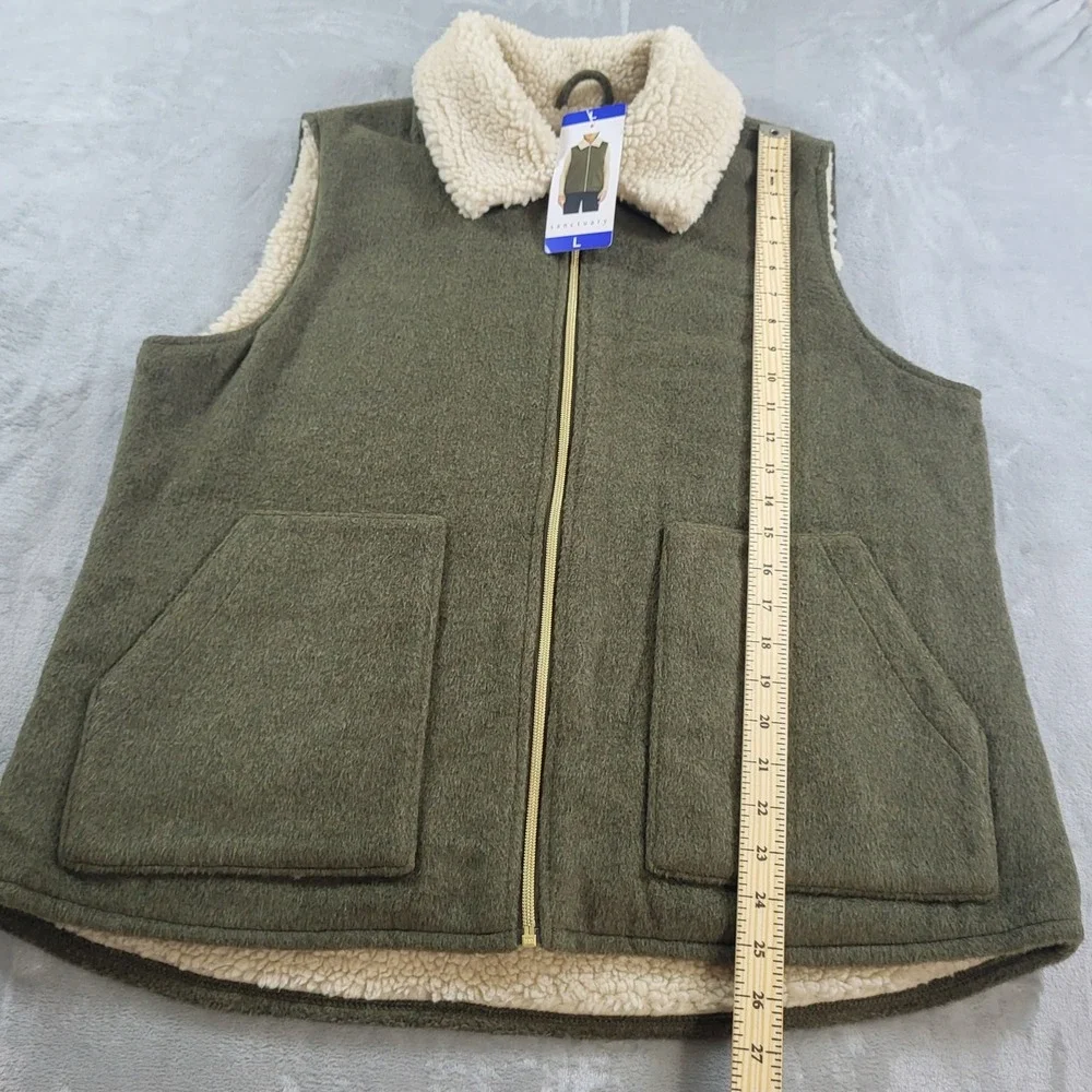 Sanctuary Womens Olive Green Wool Blend Faux Fur Lined Sherpa Vest Large 1893464